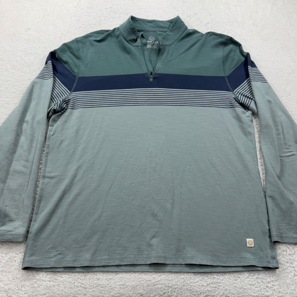 Marine Layer The Air Quarter Zip Long Sleeve Shirt Men's XL Green Navy Stripe